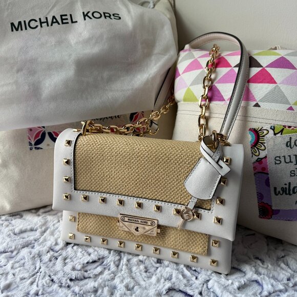 Michael Kors Handbags - Michael Kors Cece Medium Straw and Studded Shoulder Bag - NWOT